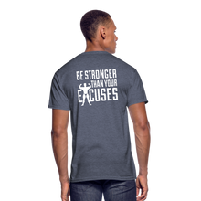 Laden Sie das Bild in den Galerie-Viewer, Men’s 50/50 T-Shirt &quot;be stronger than your excuses&quot; - navy heather
